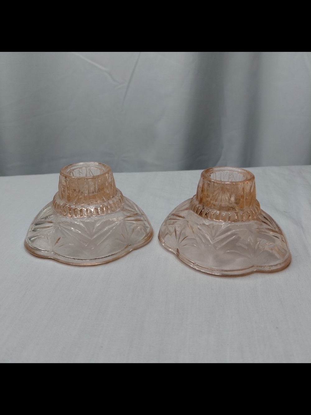 Vintage Pink Pressed Glass Candle Holders